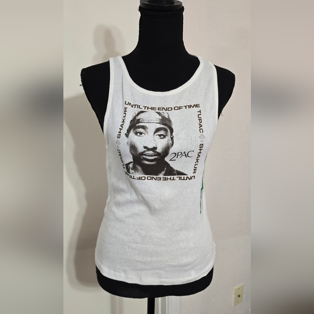 #1411 2Pac White Graphic Tank Top
